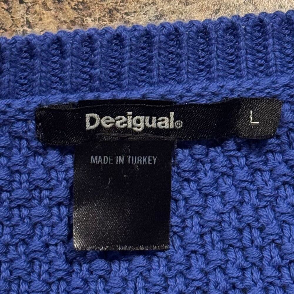 Desigual Sweater Cable Knit Mandala Rare Boho Oversized Chunky Hippie Blue Large - Picture 3 of 7